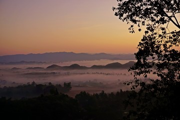 misty sunrise of Mrauk U, Rakhine State, Myanmar, Burma