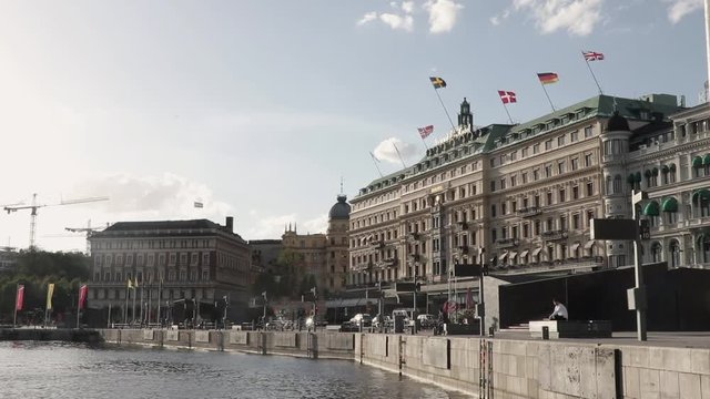 Grand Hotel in Stockholm, Sweden, seen from the water. Summer 2018.