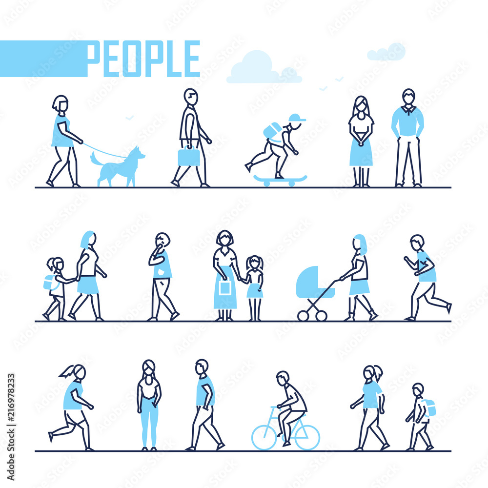 Poster people - set of line design style characters
