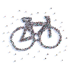 A lot of people form a bike, business, icon . 3d rendering.