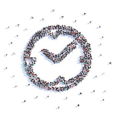 A lot of people form clock, icon . 3d rendering.