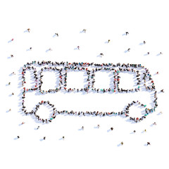 A lot of people form bus, icon . 3d rendering.