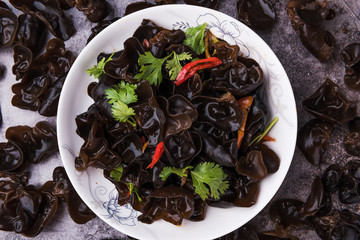 Top view of Chinese cuisine, Black Fungus in Sauce