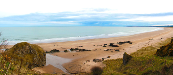Fototapeta na wymiar St Cyrus beach, Aberdeenshire, Scotland, UK. Panoramic view.