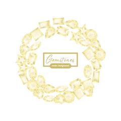 sparkling white gemstones different shaped round frame, border with place for text. vector collection