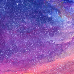 Starry night landscape cloud star watercolor gouache hand paint