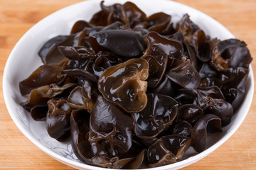 Closeup of fresh black fungus. Cooking ingredient series black fungus.