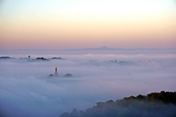 misty sunrise of Mrauk U, Rakhine State, Myanmar, Burma