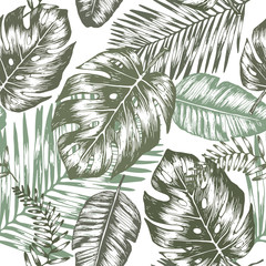 Seamless background with tropic leaves