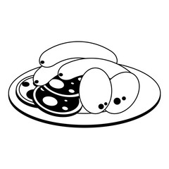 Pig sausages and eggs on dish vector illustration graphic design