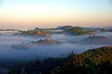 misty sunrise of Mrauk U, Rakhine State, Myanmar, Burma