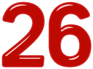 Numeral 26, twenty six, isolated on white background, 3d render
