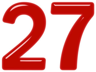 Numeral 27, twenty seven, isolated on white background, 3d render