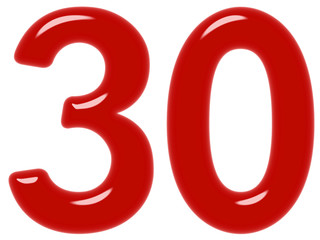 Numeral 30, thirty, isolated on white background, 3d render