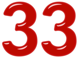 Numeral 33, thirty three, isolated on white background, 3d render