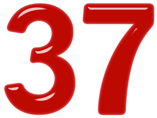 Numeral 37, thirty seven, isolated on white background, 3d render
