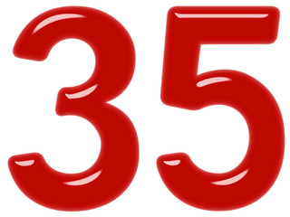 Numeral 35, thirty five, isolated on white background, 3d render