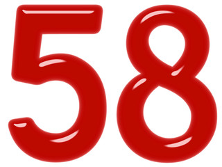 Numeral 58, fifty eight, isolated on white background, 3d render