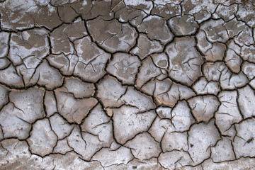 The parched earth, cracks in the ground in the desert. Global warming.