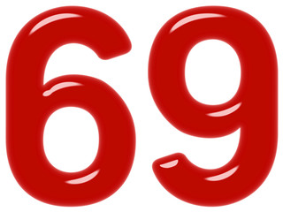 Numeral 69, sixty nine, isolated on white background, 3d render