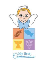 first communion card. Angel boy