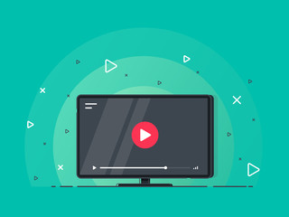 Video tutorials icon concept. Video conference and webinar icon, internet and video services. Trendy flat vector on green background. Vector Illustration.