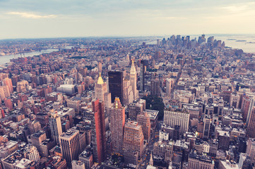 Fototapeta na wymiar New York Cityscape. Aerial view.Panoramic. Manhattan. Retro styled. Vinatge effect.