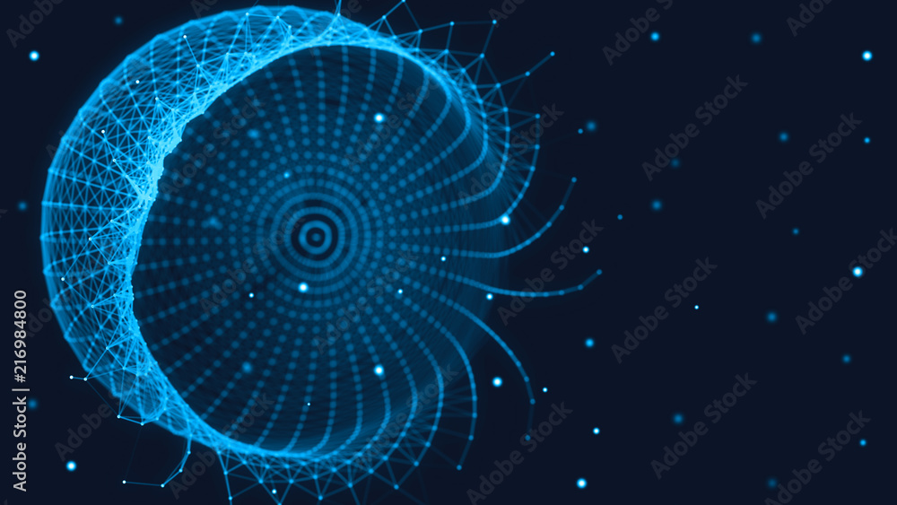 Poster abstract 3d technology futuristic geometrical and science neon visualization. plexus digital wallpap