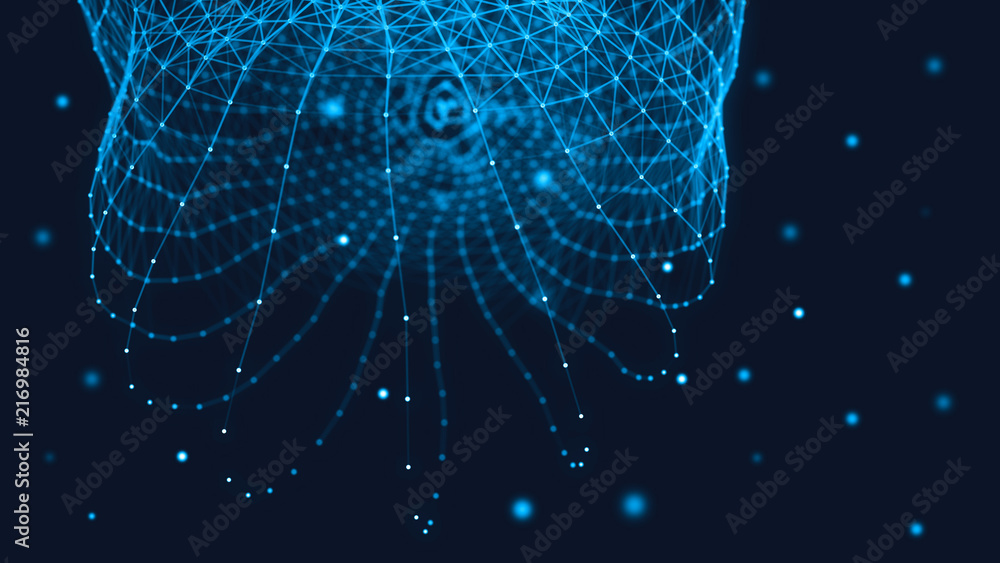 Poster abstract 3d technology futuristic geometrical and science neon visualization. plexus digital wallpap