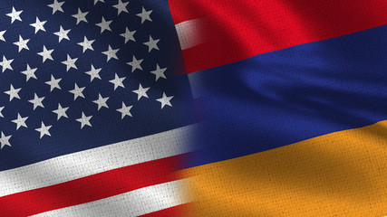 Usa and Armania Realistic Half Flags Together