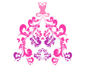 wedding dress design, pink and white