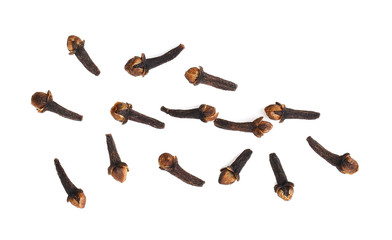 dry cloves on white background.