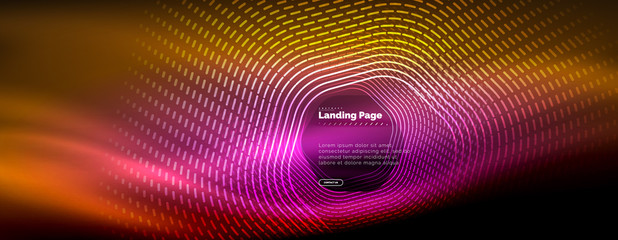 Neon glowing techno hexagon shape lines, hi-tech futuristic abstract background, landing page template