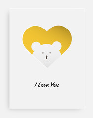 Cut the heart on the paper and white bear