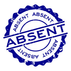 Grunge blue absent word round rubber seal stamp on white background