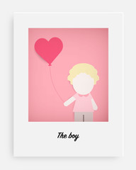 Cute boy hold pink balloon and pink background
