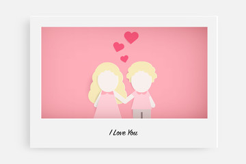 Cute couple in love and pink background