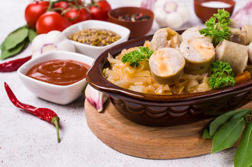 Slices of natural sausages with cheese