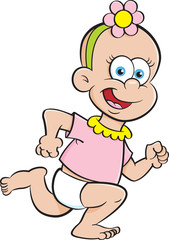 Cartoon illustration of a baby girl running.