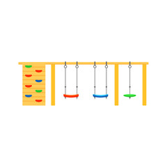 Kids playground structure with swings and ladders. Object for children s amusement. Outdoor equipment for kindergarten. Flat vector icon