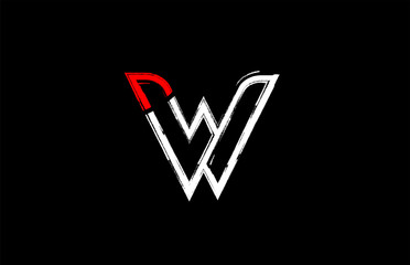 grunge white red black alphabet letter w logo design