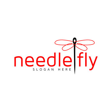 needle with dragonfly logotype vector template