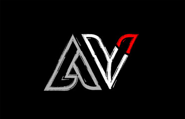 grunge white red black alphabet letter av a v logo design