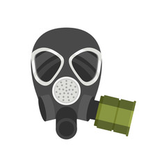Flat vector icon of respirator for firefighters or military. Protective equipment. Gas mask with filter for personal safety