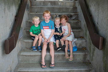 Siblings on the steps