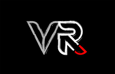 grunge white red black alphabet letter vr v r logo design
