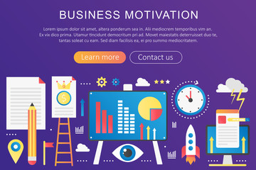 Vector trendy flat gradient color Business motivation and discipline concept template banner with icons and text.