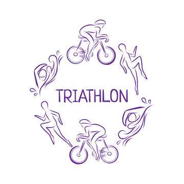 Triathlon hand drawn icon for designing sport event or marathon or competition or triathlon team or club materials, check list, invitation, poster, banner, logo, printing or website