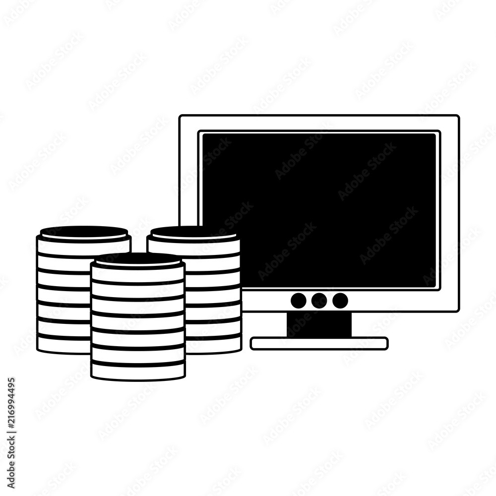 Poster pc screen with disks storage vector illustration graphic design