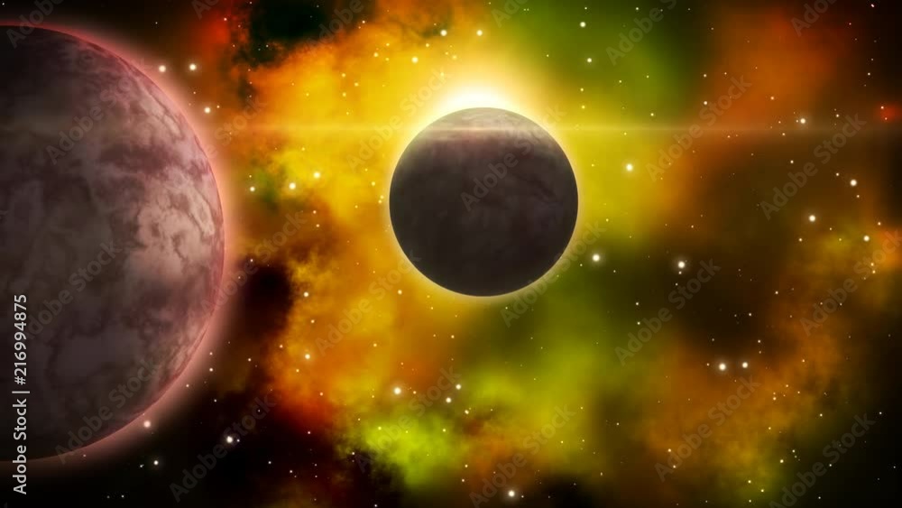 Wall mural rotating planet with moon eclipce. loop.